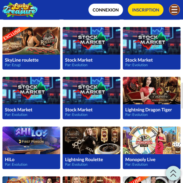 Lucky Treasure Casino — Tous les jeux, grille 1